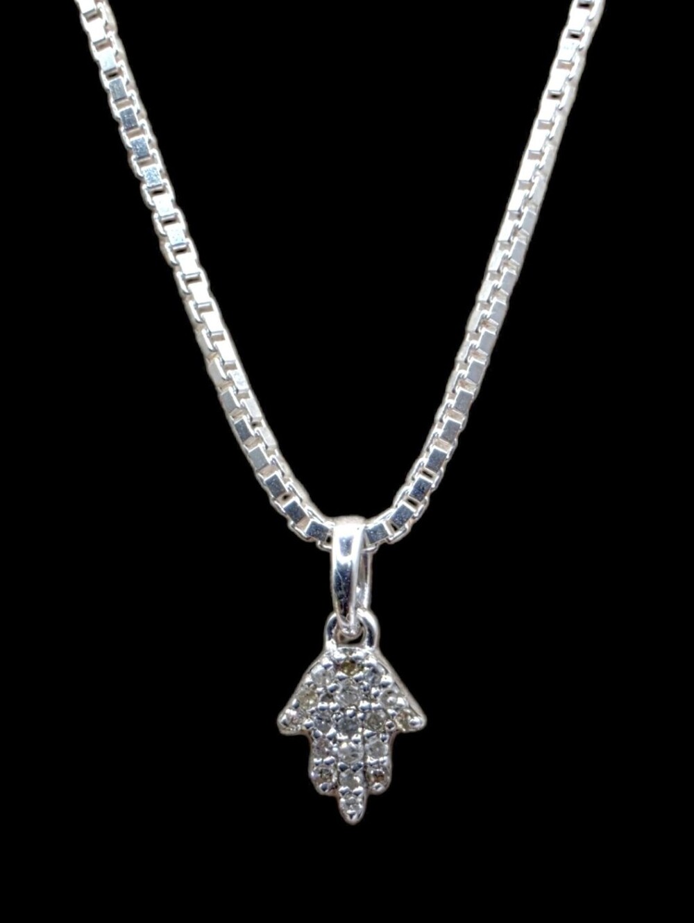 0.06 CT Natural Diamond 925 Sterling Silver Diamond Hamsa Hand Pendant Necklace